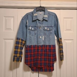 Fun denim flannel jacket, size M.